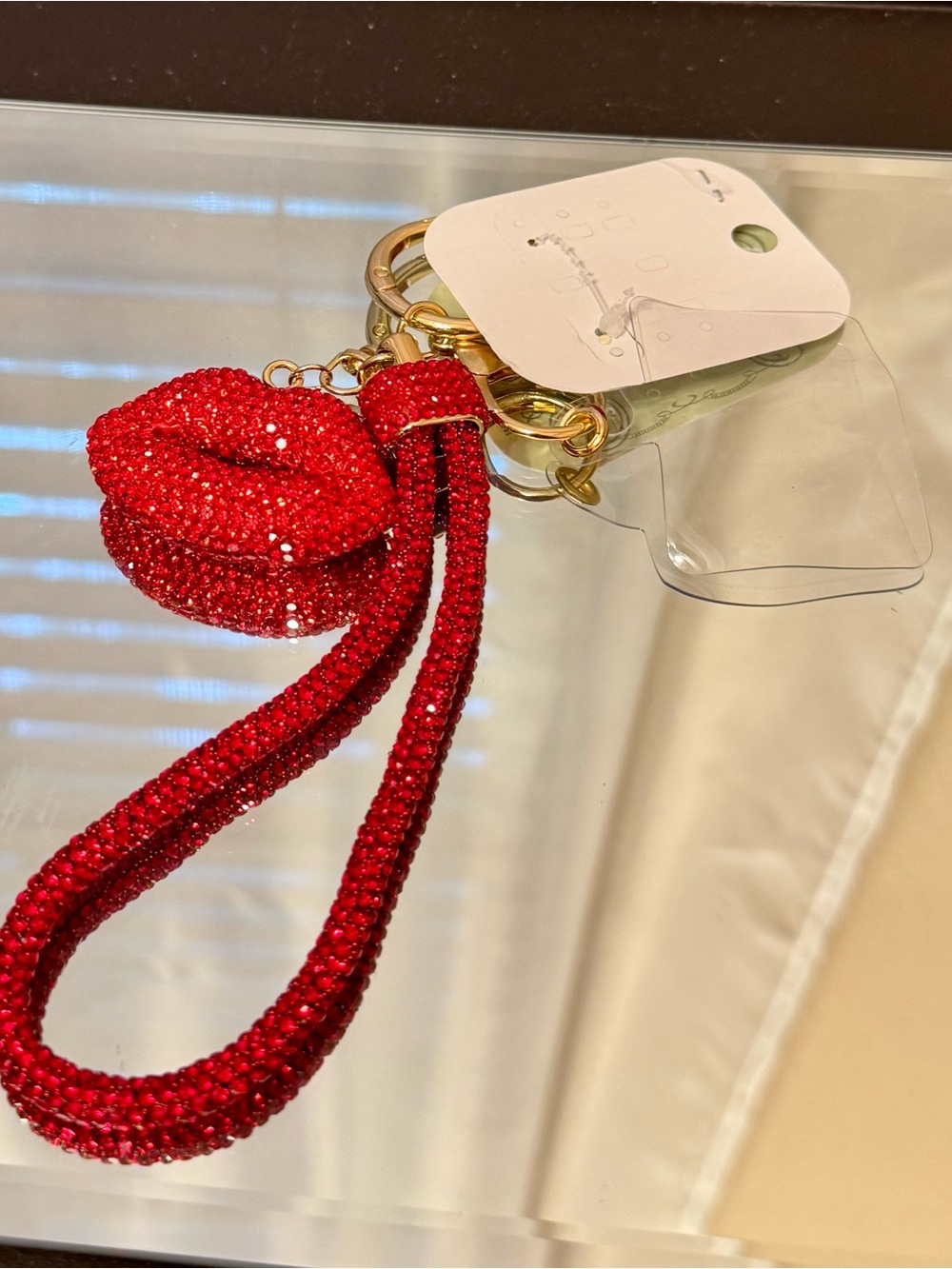 New Red Crystal Wristlet Phone Charm with Gold Hardware